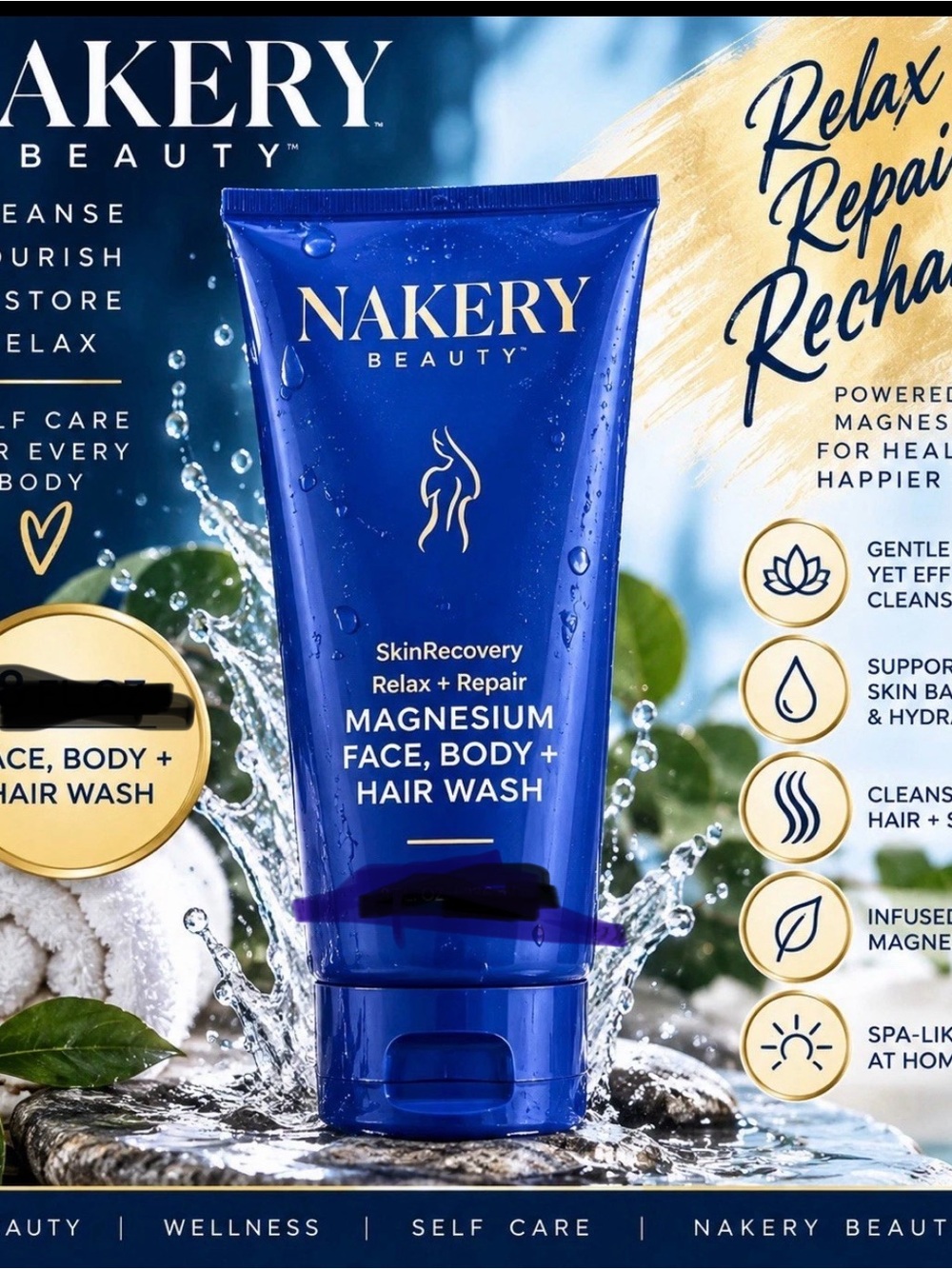 Nakery Beauty Magnesium Face, Body & Hair Wash - Blue